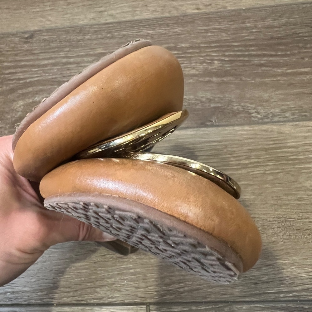 Tory Burch Tumbled Leather Reva Ballet Flats Royal Tan/Gold Size 8 - Picture 10 of 14